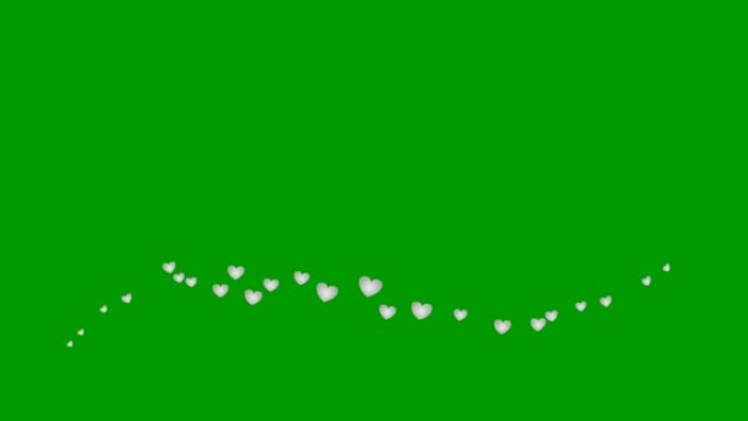 动画银心从左到右飞行。一股飞翔的心。矢量插图孤立在绿色背景上。