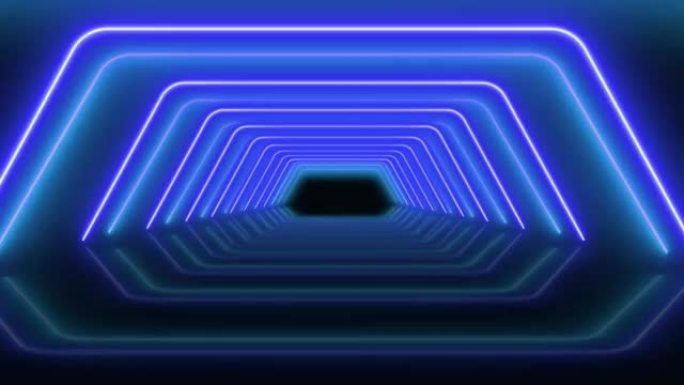 黑色背景上的动画蓝色霓虹灯几何形状隔离。