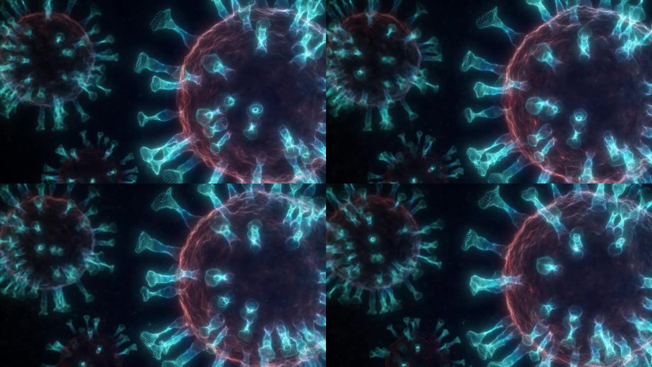 冠状病毒2019-nCov概念。病毒的微观视图。猴痘病毒。3 d渲染。4 k动画。