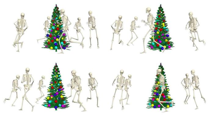 骷髅们与圣诞树共舞。