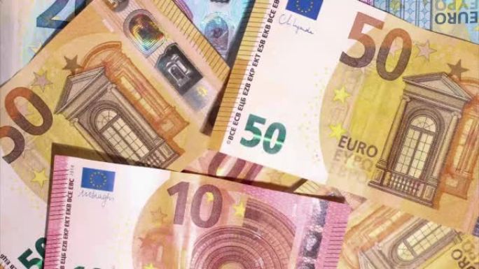 停止运动动画。欧元现金宏观观点。背景法案签署欧盟货币