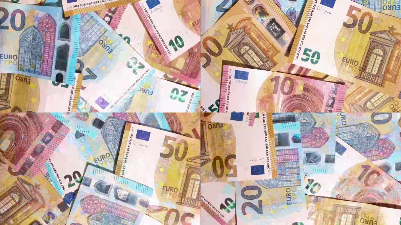 停止运动动画。欧元现金宏观观点。背景法案签署欧盟货币