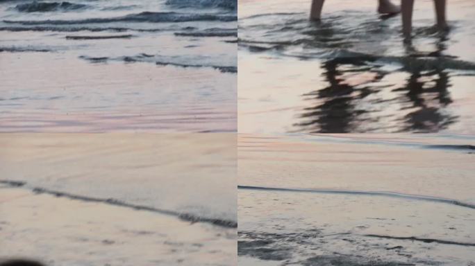 日落夕阳沙滩海浪玩水
