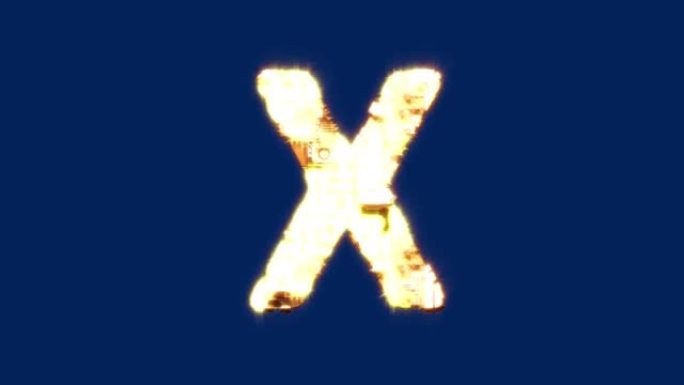 字母X-闪亮创新控制论金黄色字母，孤立循环视频