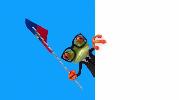 有趣的绿色青蛙，带有来自利希滕斯坦的旗帜 (包括阿尔法)