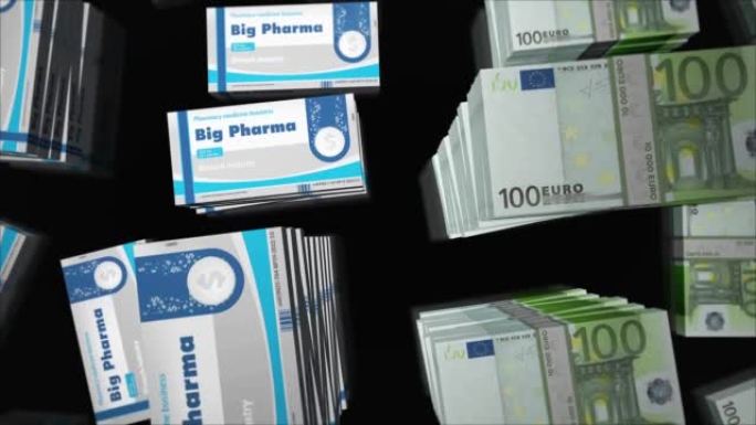 大制药健康盒和欧元货币包循环3d动画