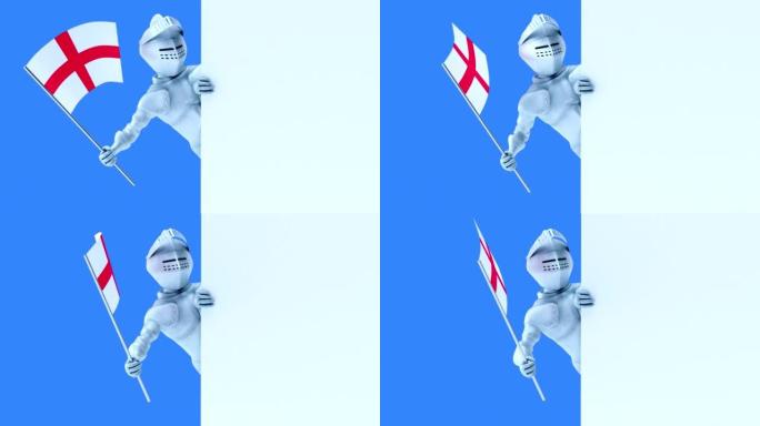 有趣的3D卡通骑士，带有来自英国的旗帜 (包括alpha频道)