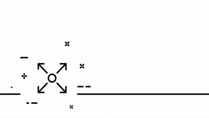 放大和缩小中心带有圆圈的箭头。最大化，最小化，查看，全屏，窗口，播放器，查看器，比例。一个线条画动画