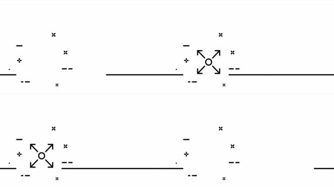 放大和缩小中心带有圆圈的箭头。最大化，最小化，查看，全屏，窗口，播放器，查看器，比例。一个线条画动画