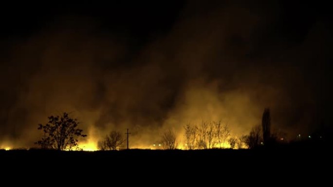 火焰燃烧着田野里的干草和稻草，形成了一团灰尘，污染了空气，这是全球变暖的原因