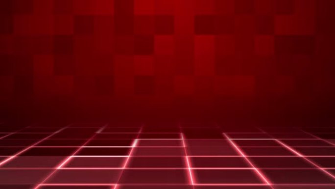 抽象红色数字方形霓虹灯背景，简约优雅背景，用户界面背景，技术现代背景，演示网站背景 (循环运动图形视