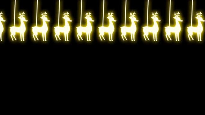 鹿图标在黑色背景上摇摆，明亮的金色光线。新年和圣诞节庆祝活动的概念。