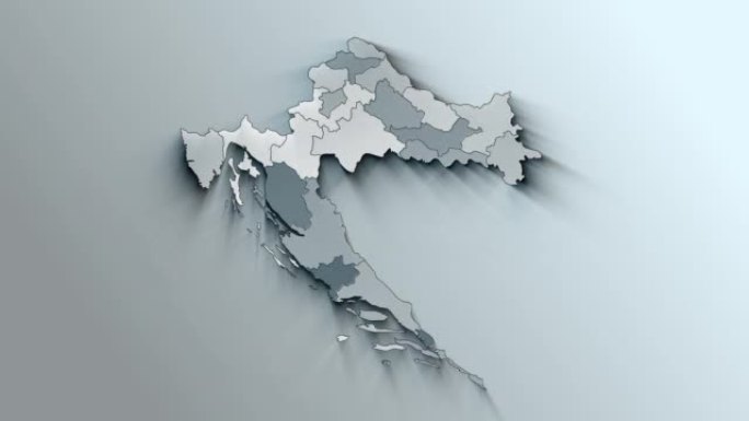 现代克罗地亚带郡的白色地图