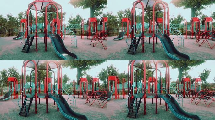 公园里空荡荡的彩色儿童游乐场