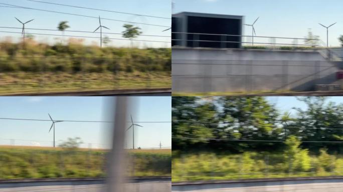 从经过的火车上看风力涡轮机