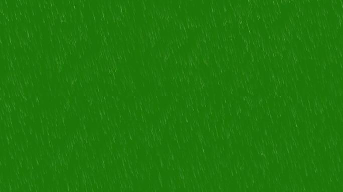绿屏雨落在黑色背景上，阿尔法通道上逼真的3d雨动画，循环动画大雨下垂落在绿色背景效果无缝