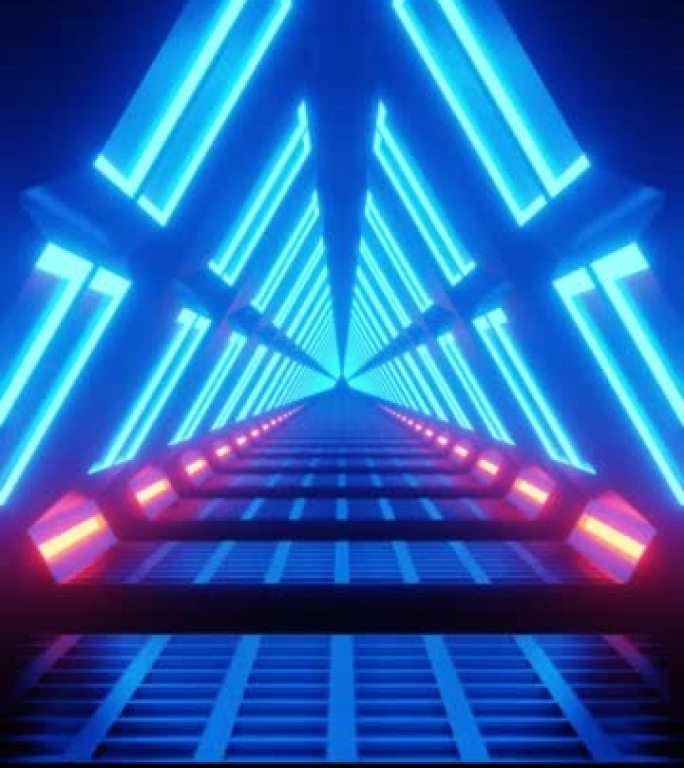 抽象科幻三角隧道动画背景3D渲染
