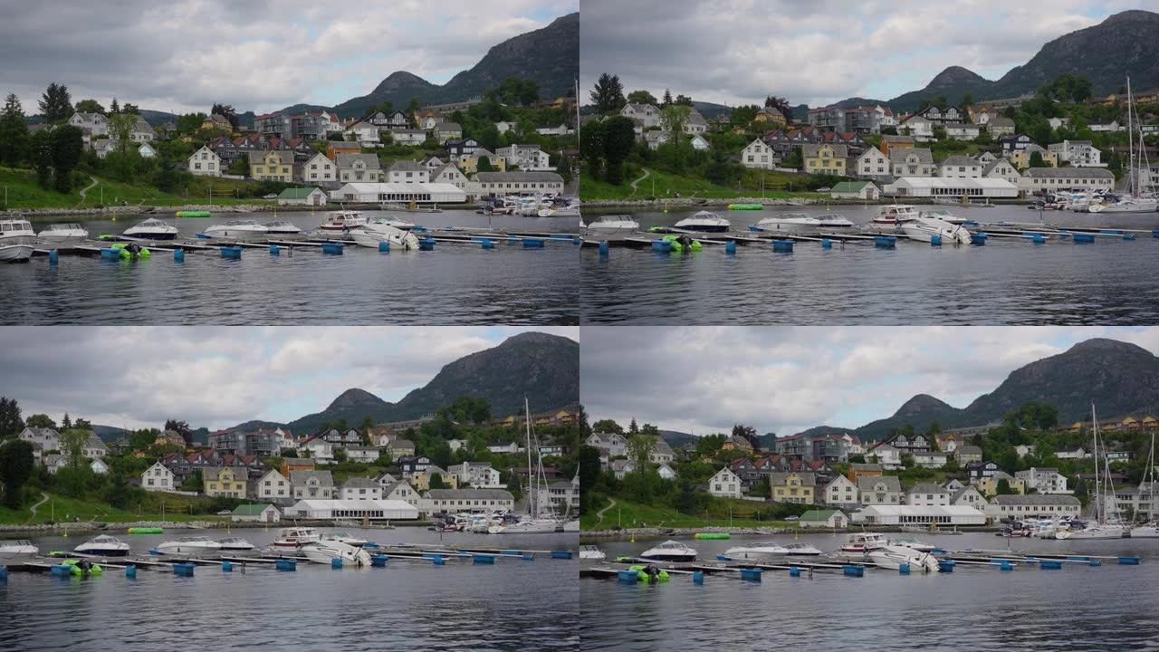 挪威港口的风景欧洲小镇旅游
