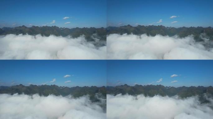 贵州省荔波县茂兰喀斯特森林的大Kast组与云海的空中放大