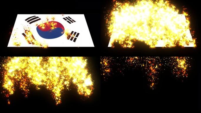 燃烧动画上的韩国国旗