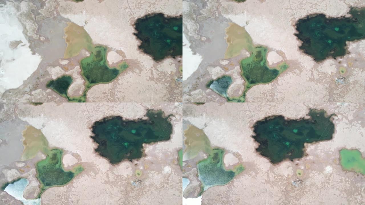 中国可可西里盐池的空中平移视图