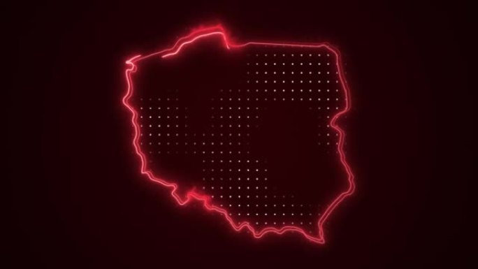 霓虹红色波兰地图边界轮廓循环背景