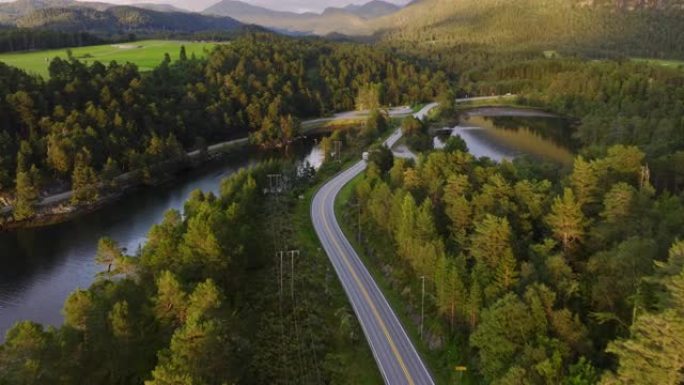 挪威乡村道路的风景鸟瞰图