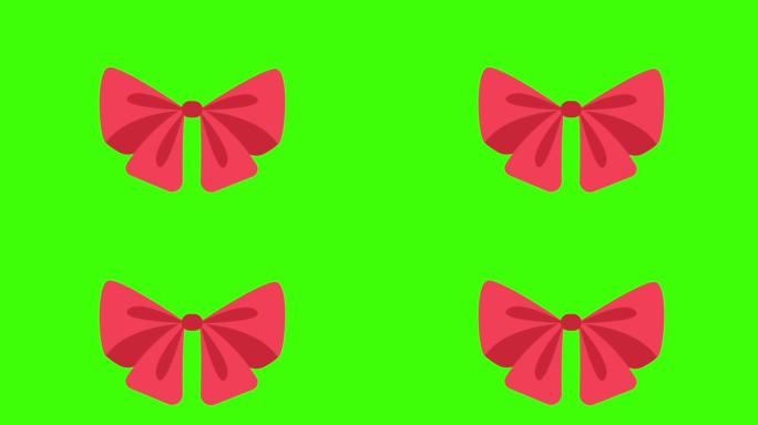 绿色屏幕上弹出粉红色礼物蝴蝶结的婚礼图标