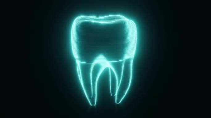 黑色背景上蓝色平视显示器牙齿扫描的无缝循环。技术和医学概念。