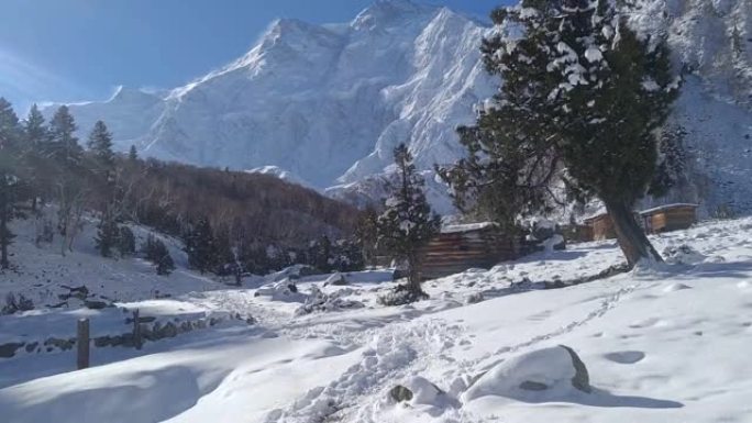 冬季第一场雪后，南迦帕尔巴特雪山的迷人景色。它也被称为杀手山和世界第九大山脉，位于吉尔吉特-巴尔蒂斯