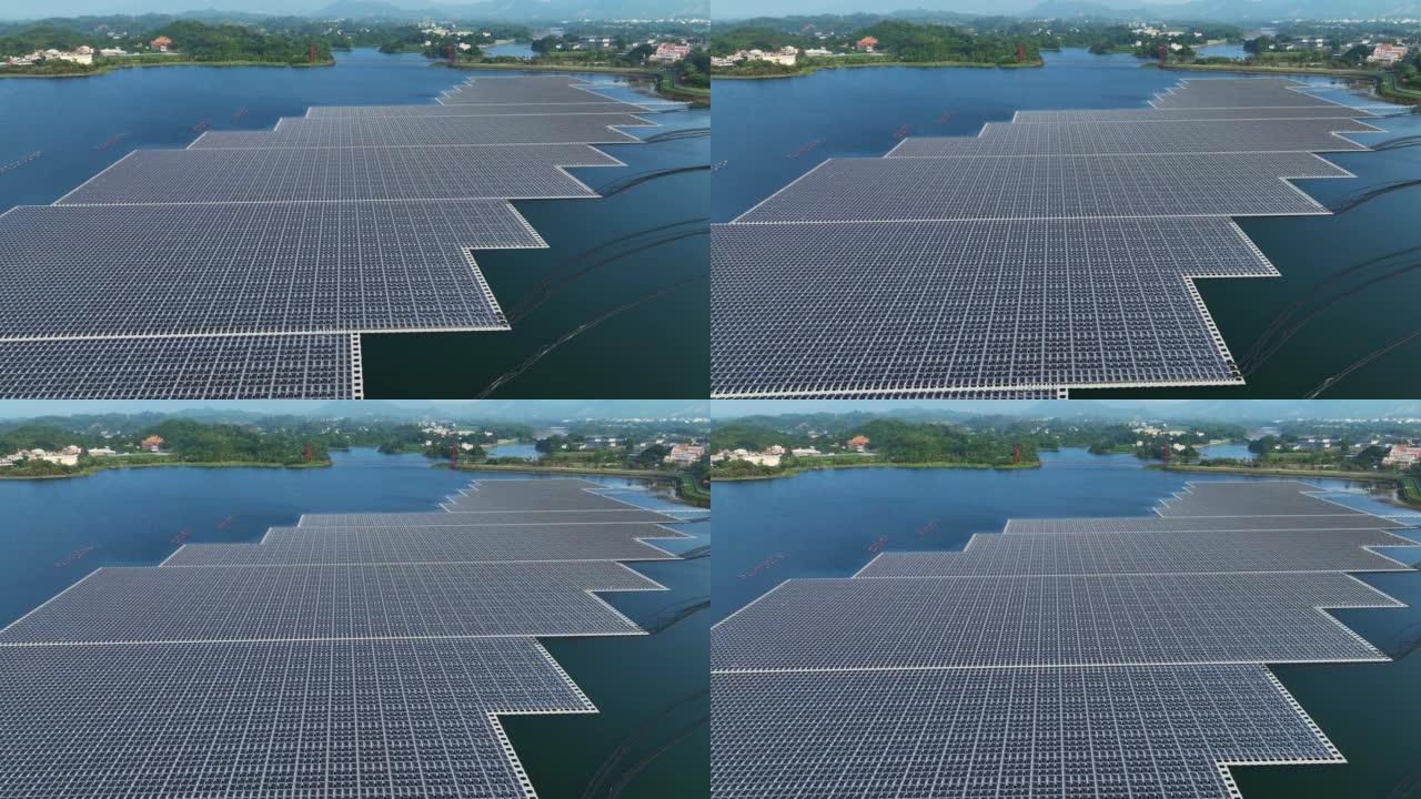 漂浮在水面上的太阳能发电厂的鸟瞰图
