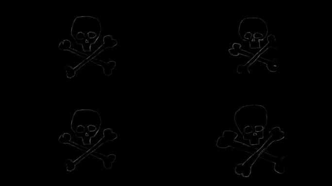 骷髅手绘动画与屏幕混合模式股票视频。卡通FX