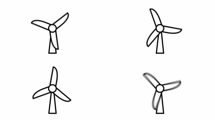 太阳能电池板风力涡轮机。透明背景。线图标动画。