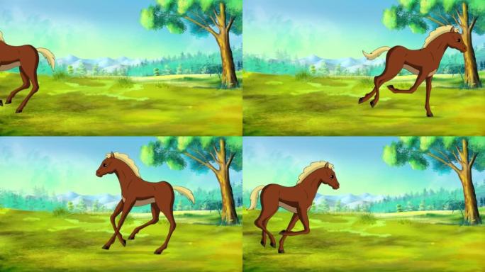 棕色小马驹在森林中疾驰4K
