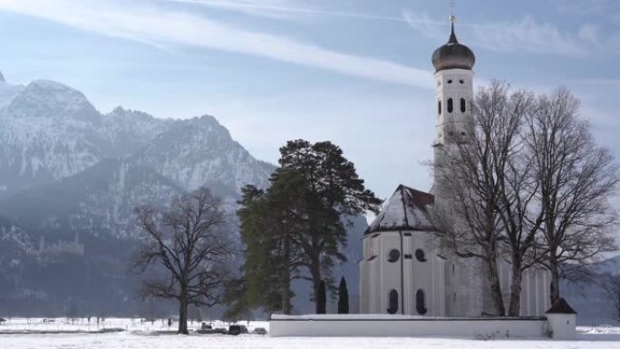 冬季圣科伦教堂靠近德国新天鹅堡4k视频