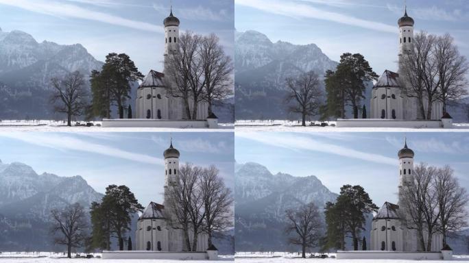 冬季圣科伦教堂靠近德国新天鹅堡4k视频