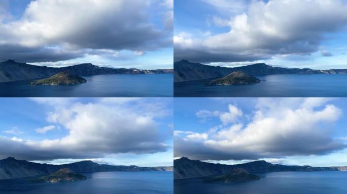 俄勒冈州火山口湖上方移动的云层的时间流逝