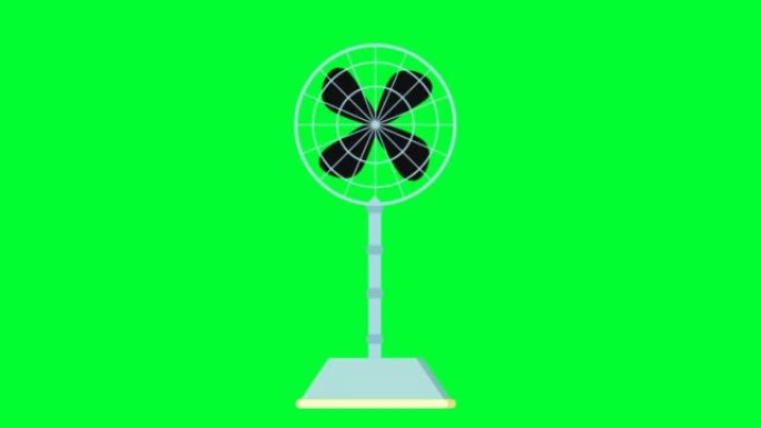 桌子风扇和站立风扇绿屏动画，炎热的夏天的2d卡通基座风扇动画。
