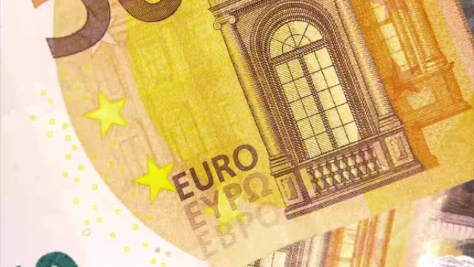 停止运动动画。十欧元现金宏观观。背景法案签署欧盟法定货币