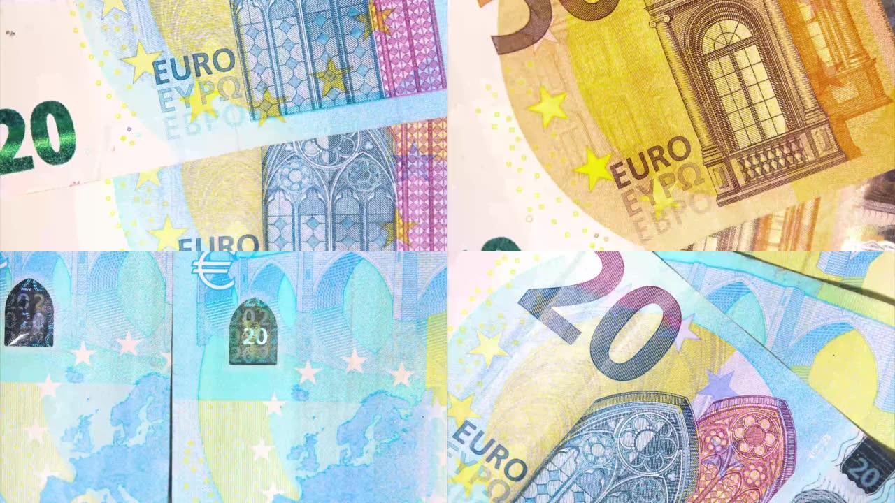 停止运动动画。十欧元现金宏观观。背景法案签署欧盟法定货币