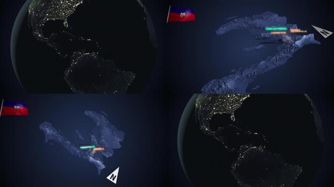 放大到海地的3d地图之夜