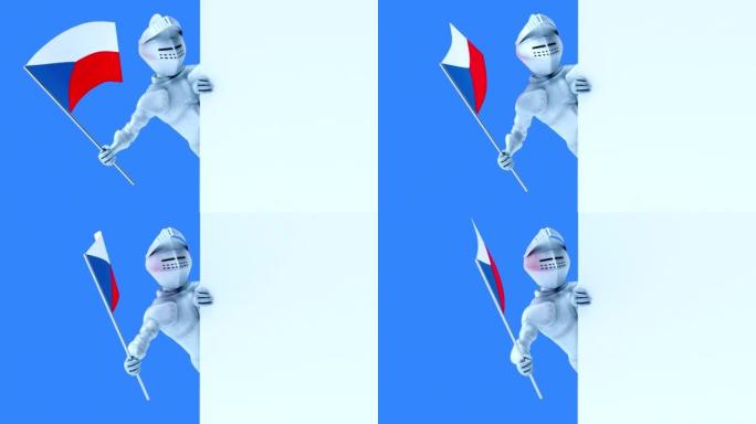 带捷克国旗的有趣3D卡通骑士 (包括阿尔法频道)
