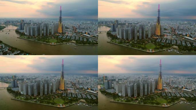 越南胡志明市中心的俯视图天线，