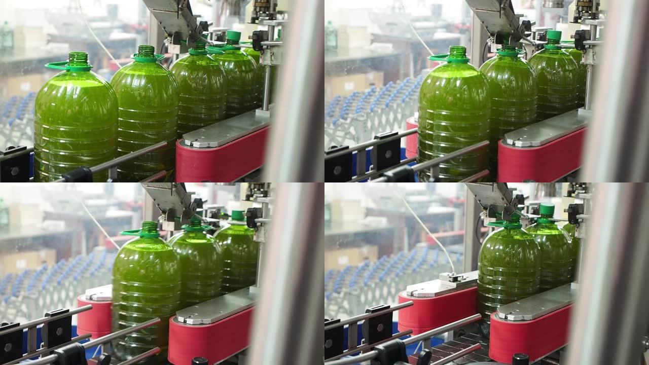 工厂的橄榄油装瓶过程