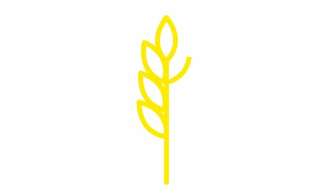 麦穗的动画黄色符号。食物，面包的概念。线性图标。矢量插图孤立在白色背景上。