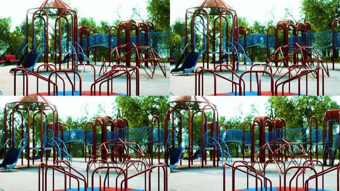 公园里空荡荡的彩色儿童游乐场