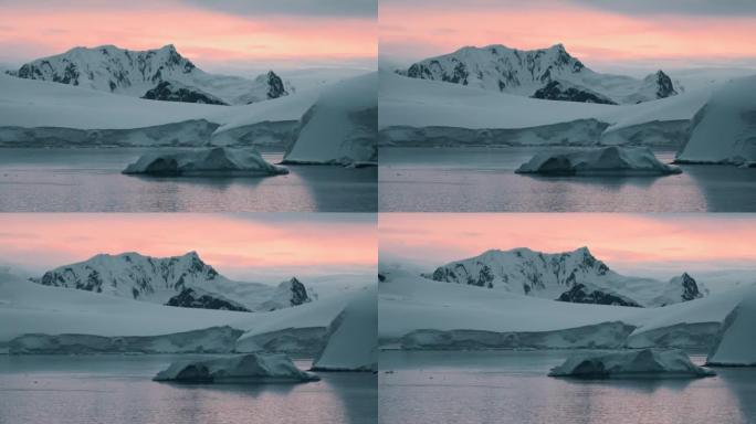 南极洲，冰山，游轮上的景色。令人惊叹的美丽的自然景观和南极的雪，冰和白色景观。在南极海移动浮冰和冰盖