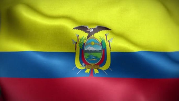 4K纹理厄瓜多尔国旗动画库存视频-厄瓜多尔国旗在循环挥动-高度详细的厄瓜多尔国旗库存视频