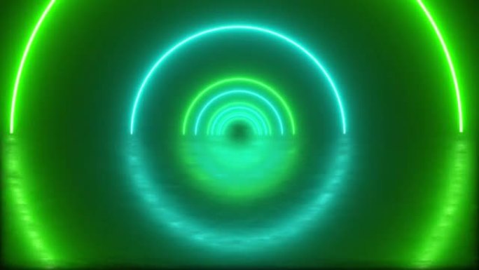 穿过metaverse中的绿色圆圈隧道