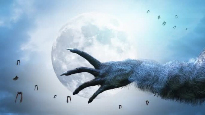 可怕的怪物手，毛茸茸的狼人爪子万圣节背景渲染3d